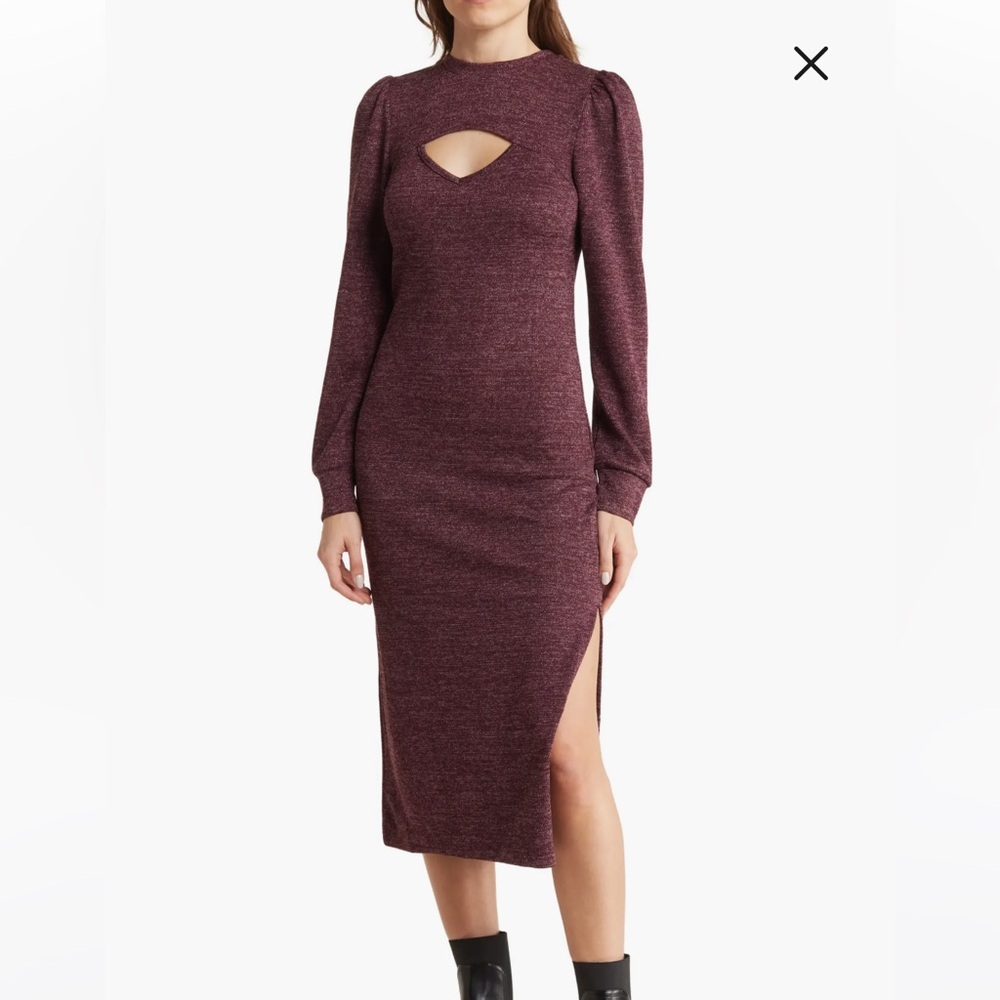 Walter Baker 90’s Holiday Metallic Fontine Dress Burgundy Midi Dress NWT Sz S